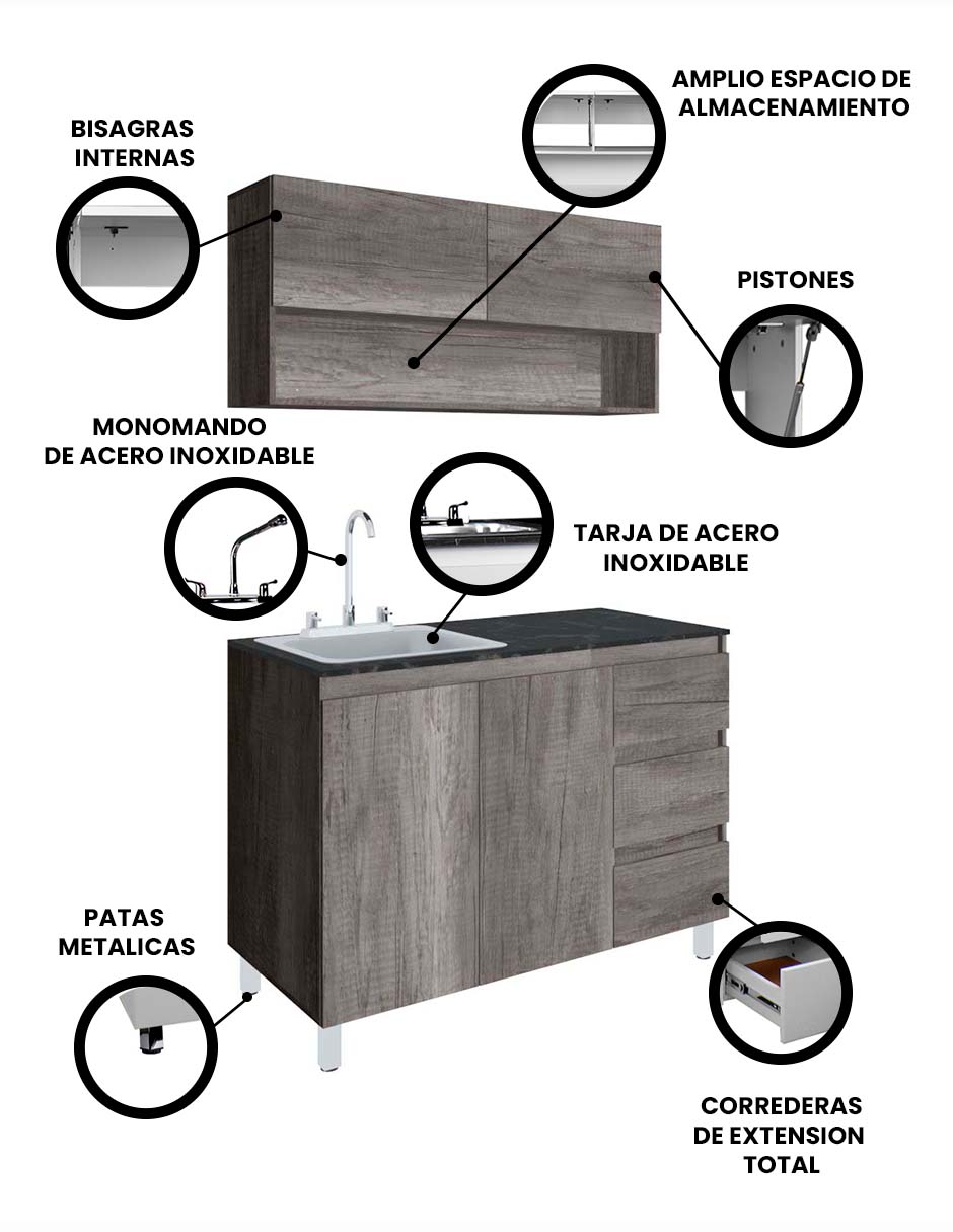 Cocina Integral GIRASOL Con Alacena Inferior Y Superior