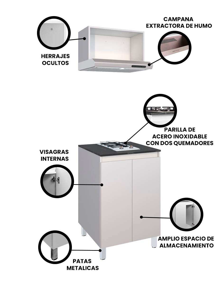 Gabinete Inferior Y Alacena De Cocina NARCISO Con Parrilla