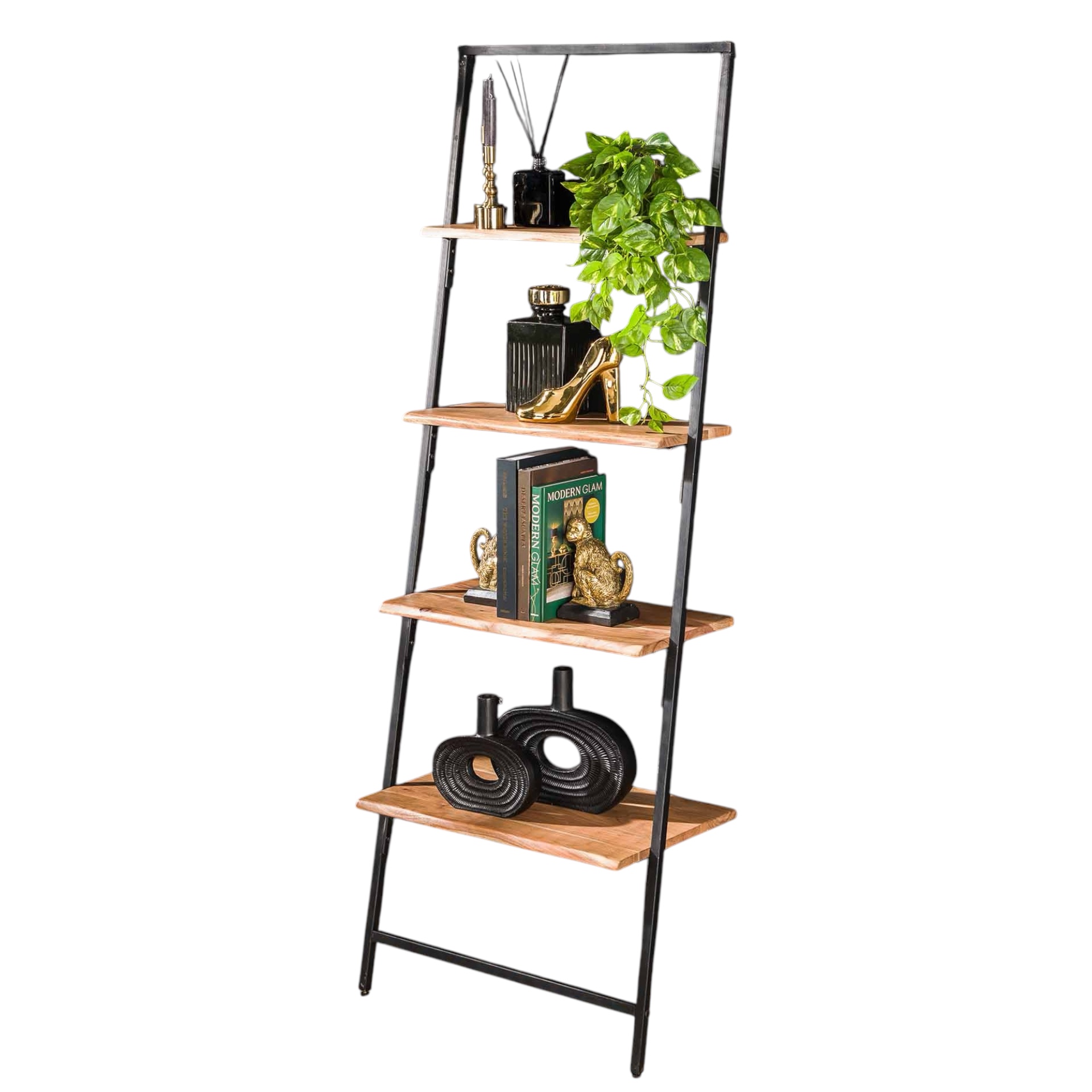 Librero de Pared de Acero Inoxidable Pisa Estilo Minimalista de 4 Niveles de Madera de Pino