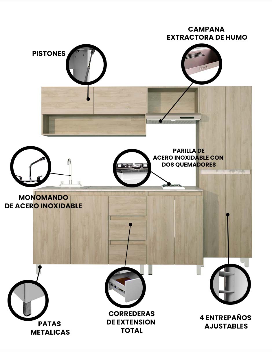 Cocina Integral Premium DALHIA Con Campana Y Parrilla