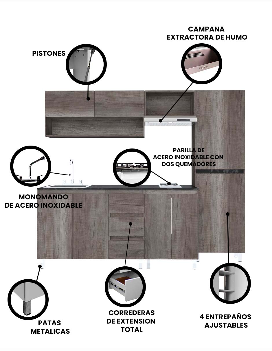 Cocina Integral Premium DALHIA Con Campana Y Parrilla