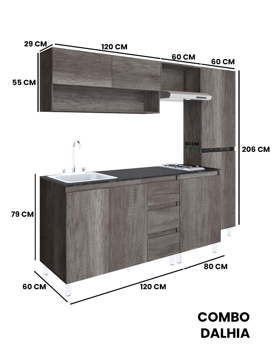 Cocina Integral Premium DALHIA Con Campana Y Parrilla