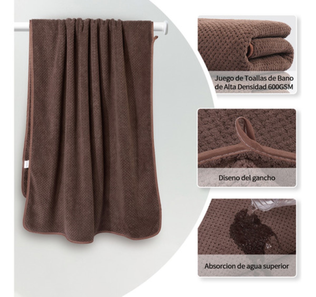2 piezas tuallas toallas baño completo grande 70×140 cm marrón 