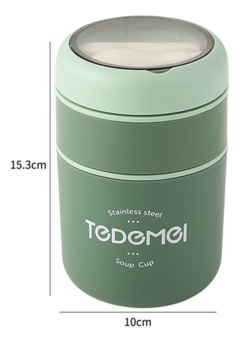 Fiambrera Aislante Acero Inoxidable 710ml De Incluye Cuchara verde