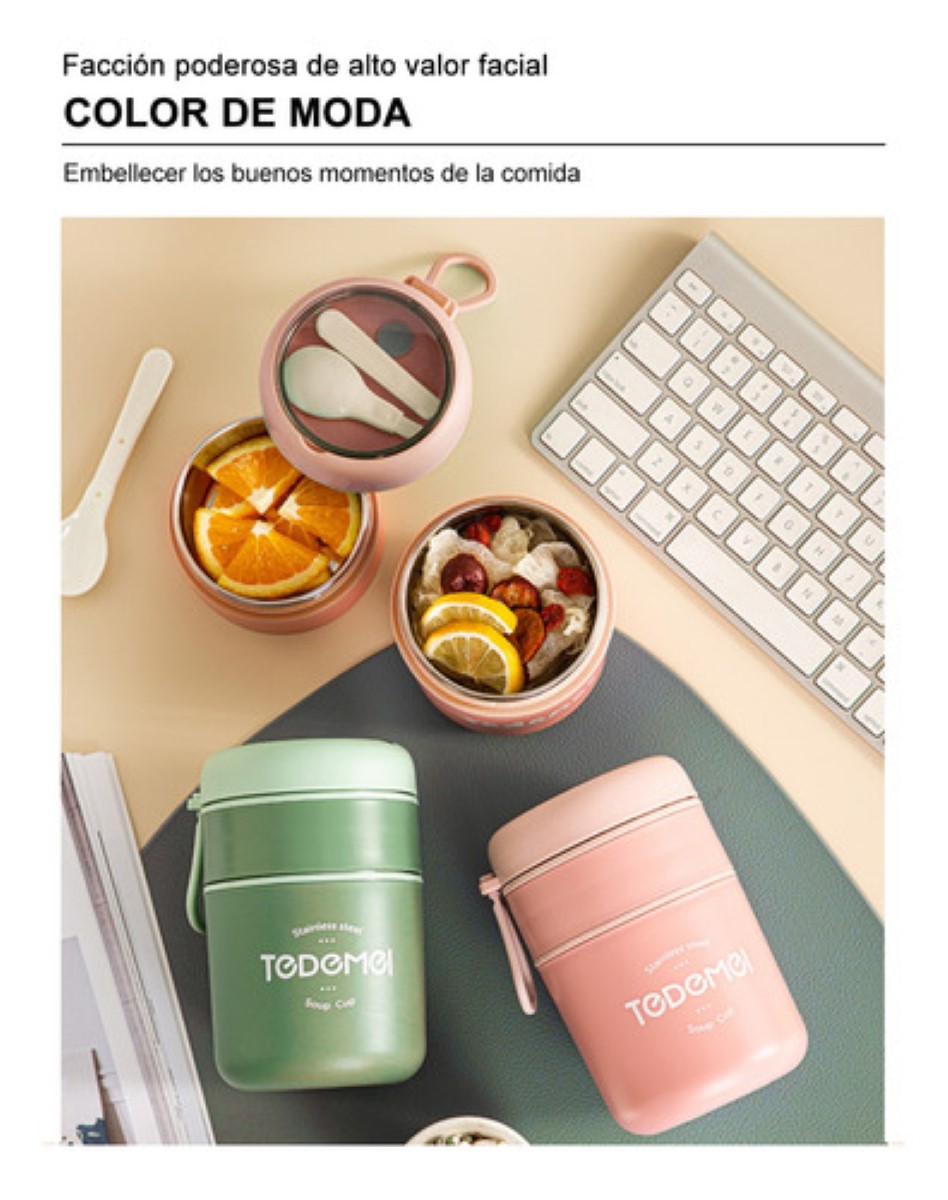 Fiambrera Aislante Acero Inoxidable 710ml De Incluye Cuchara verde