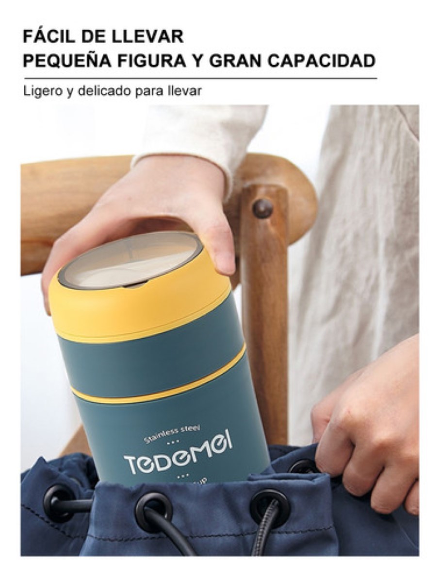 Fiambrera Aislante Acero Inoxidable 710ml De Incluye Cuchara Azul amarillo