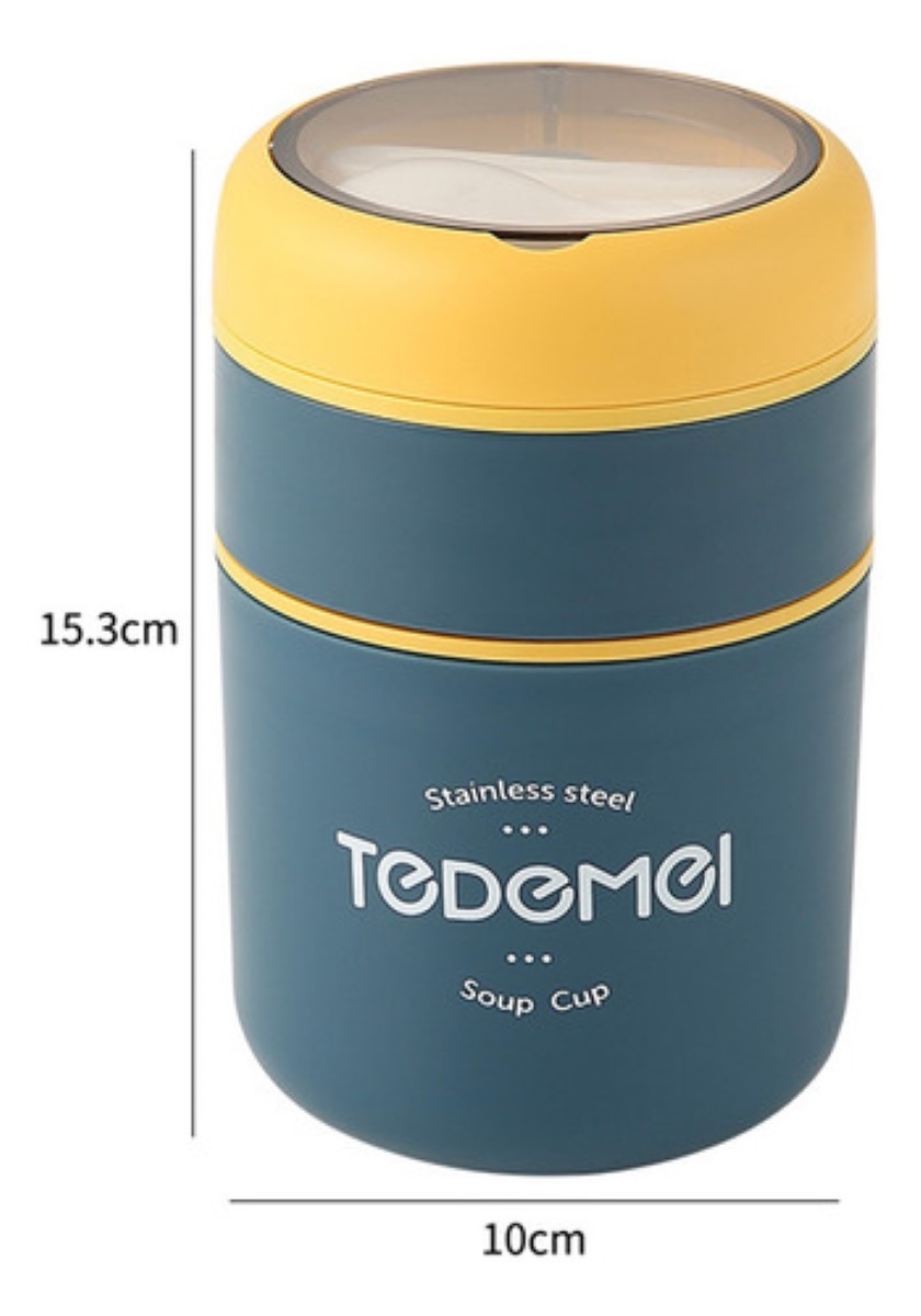 Fiambrera Aislante Acero Inoxidable 710ml De Incluye Cuchara Azul amarillo