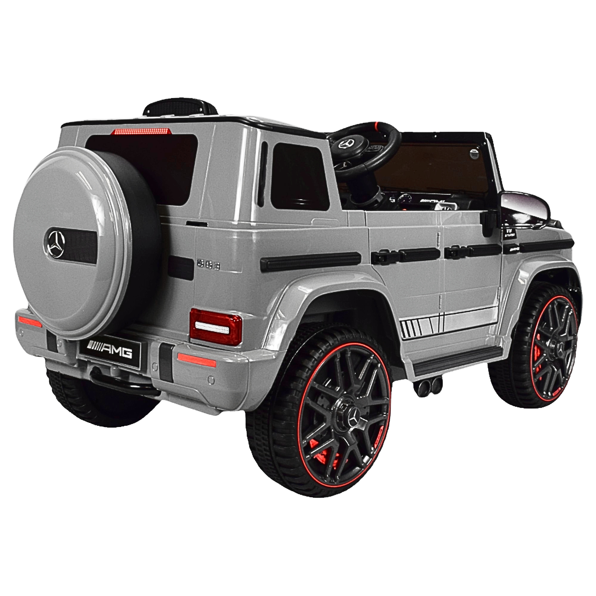 Montable Electrico AMG Camioneta Mercedes-Benz G63 Control Remoto 12v Luz y Sonido Conexión USB, Micro SD, MP3 Soporta Hasta 35 kg - Gris
