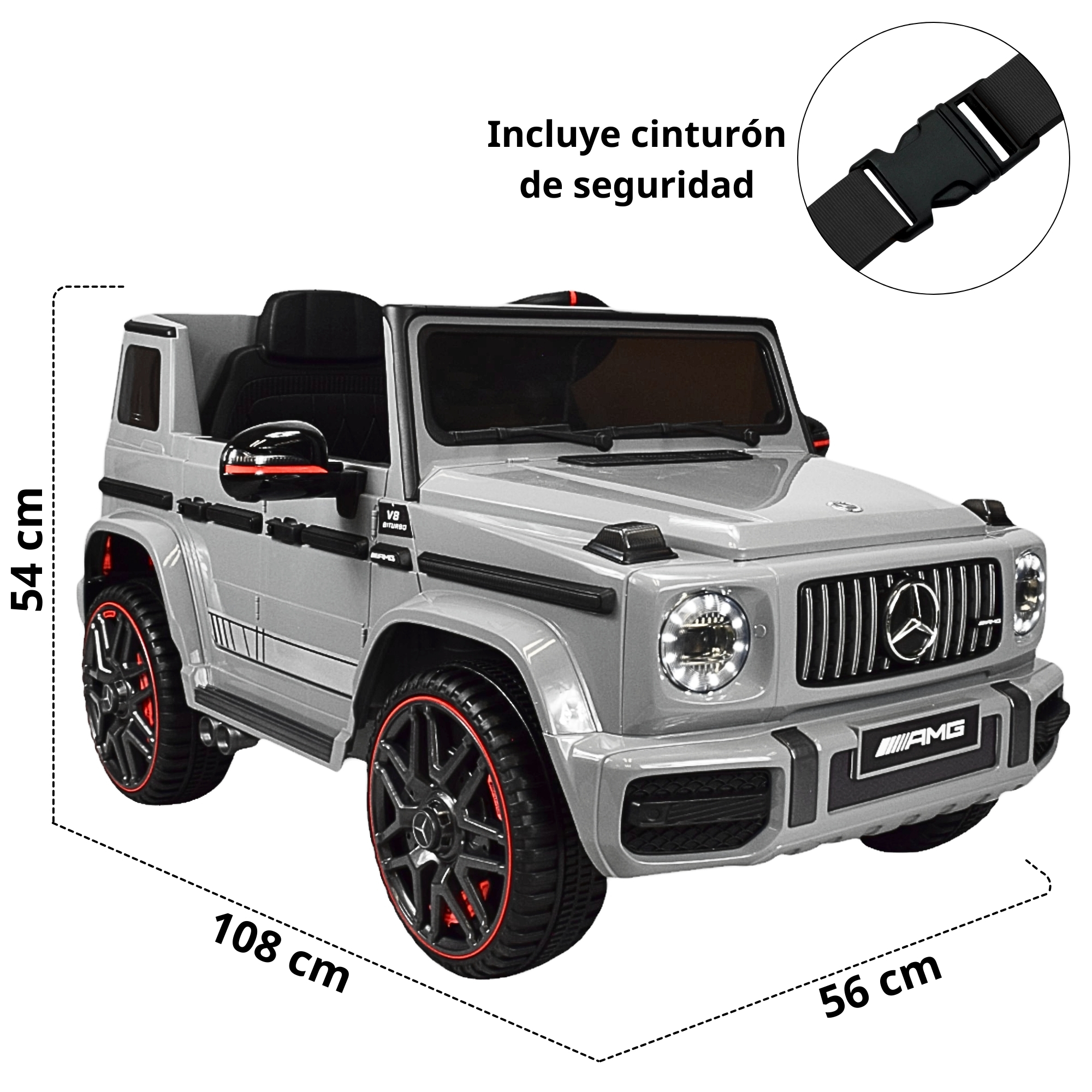 Montable Electrico AMG Camioneta Mercedes-Benz G63 Control Remoto 12v Luz y Sonido Conexión USB, Micro SD, MP3 Soporta Hasta 35 kg - Gris
