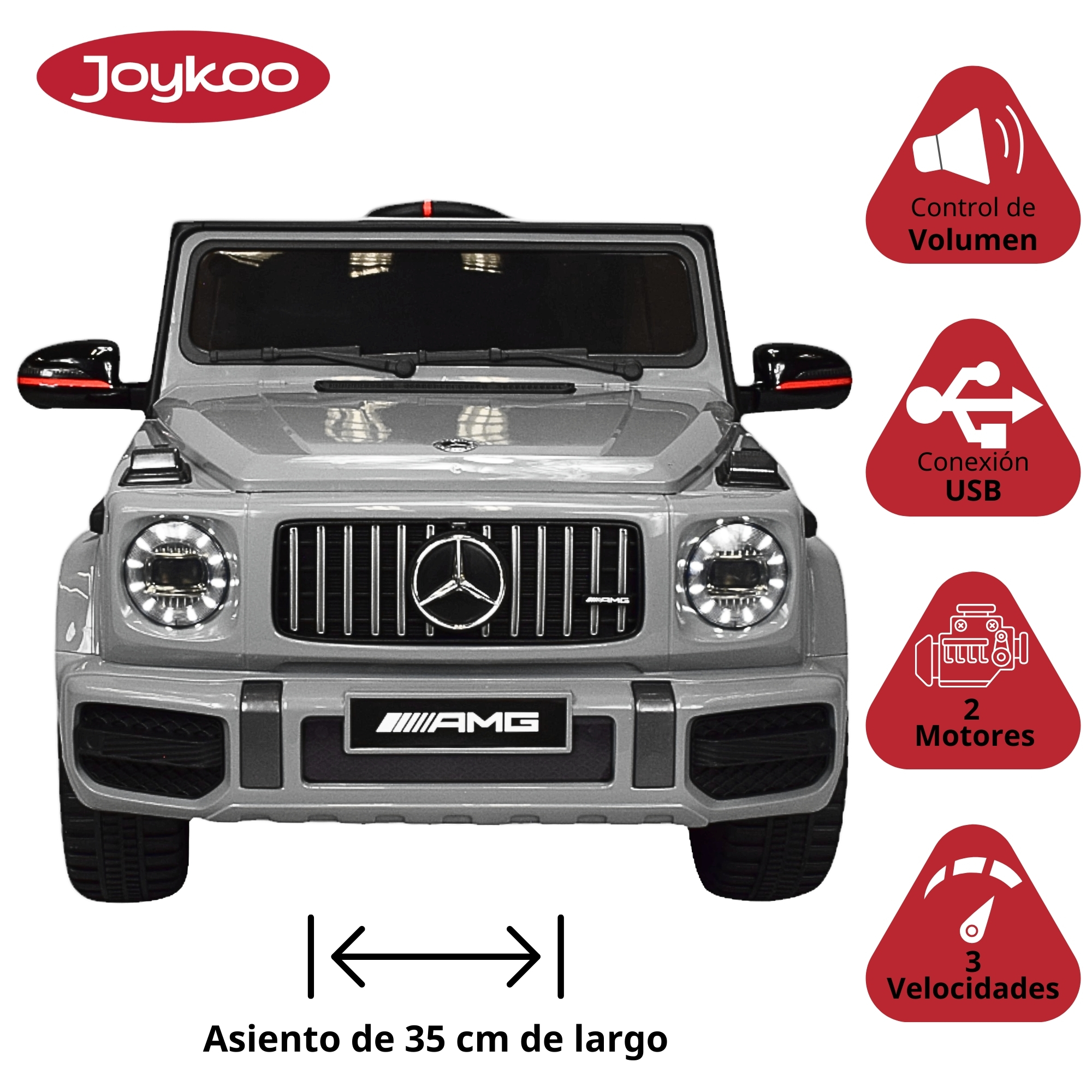 Montable Electrico AMG Camioneta Mercedes-Benz G63 Control Remoto 12v Luz y Sonido Conexión USB, Micro SD, MP3 Soporta Hasta 35 kg - Gris