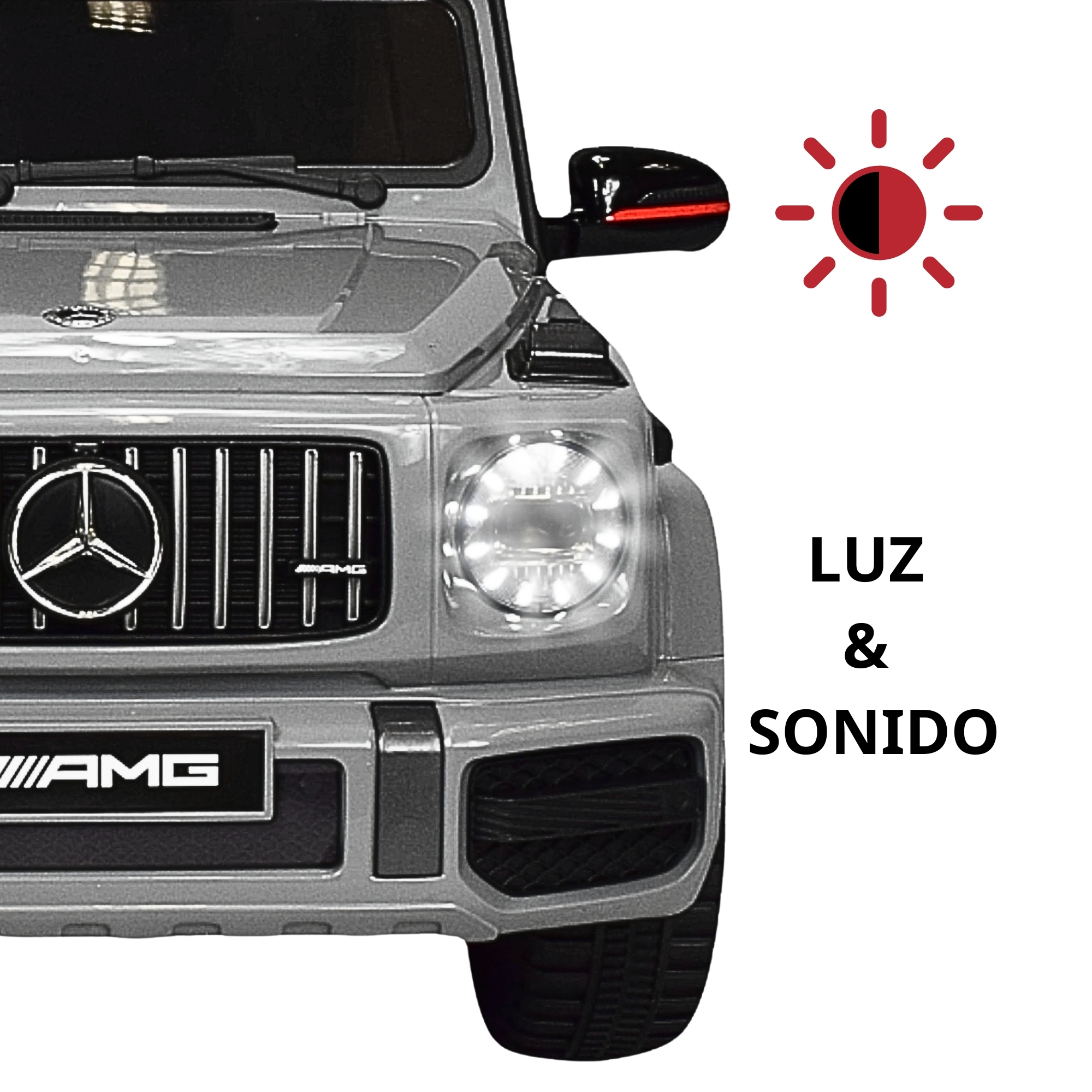Montable Electrico AMG Camioneta Mercedes-Benz G63 Control Remoto 12v Luz y Sonido Conexión USB, Micro SD, MP3 Soporta Hasta 35 kg - Gris