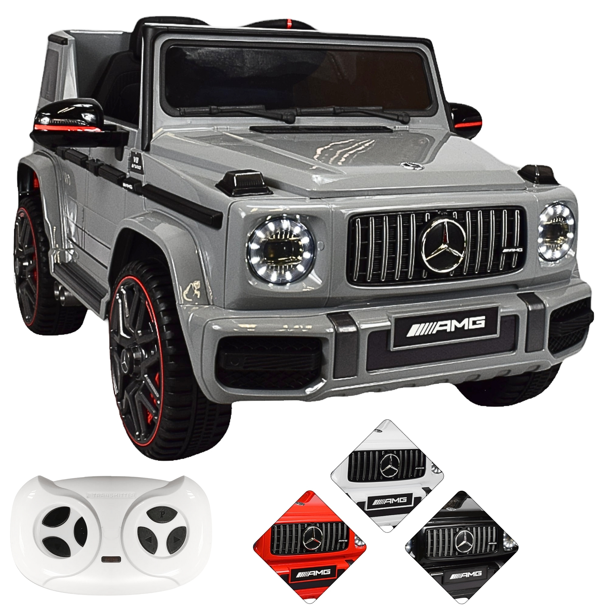 Montable Electrico AMG Camioneta Mercedes-Benz G63 Control Remoto 12v Luz y Sonido Conexión USB, Micro SD, MP3 Soporta Hasta 35 kg - Gris