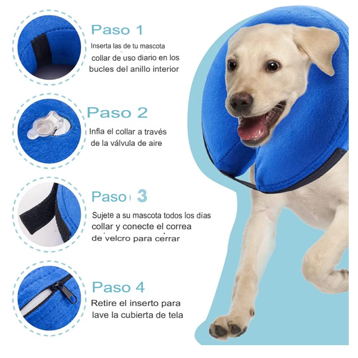 Collar isabelino dona azul XL protector perros gatos recuperación suave mascotas tela cómodo grande