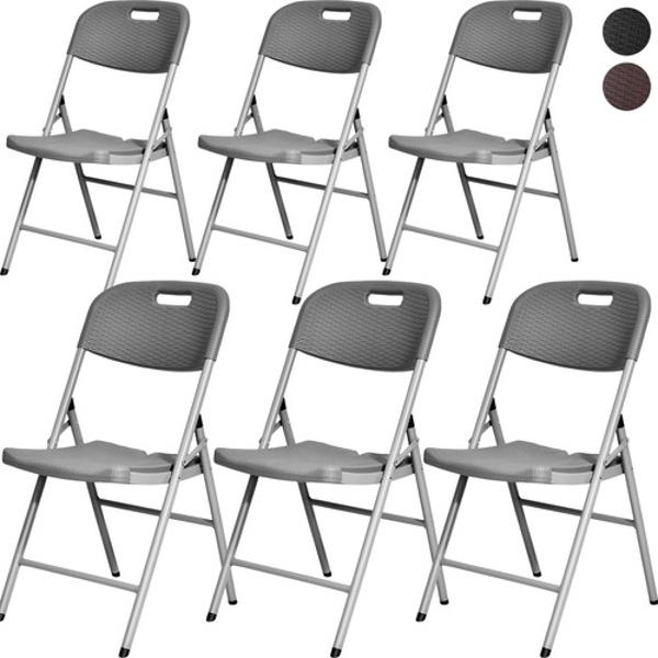Set Kit 6 Sillas Plastico Rattan Plegables Jardin Exterior Gris Jardimex
