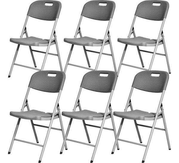 Set Kit 6 Sillas Plastico Rattan Plegables Jardin Exterior Gris Jardimex