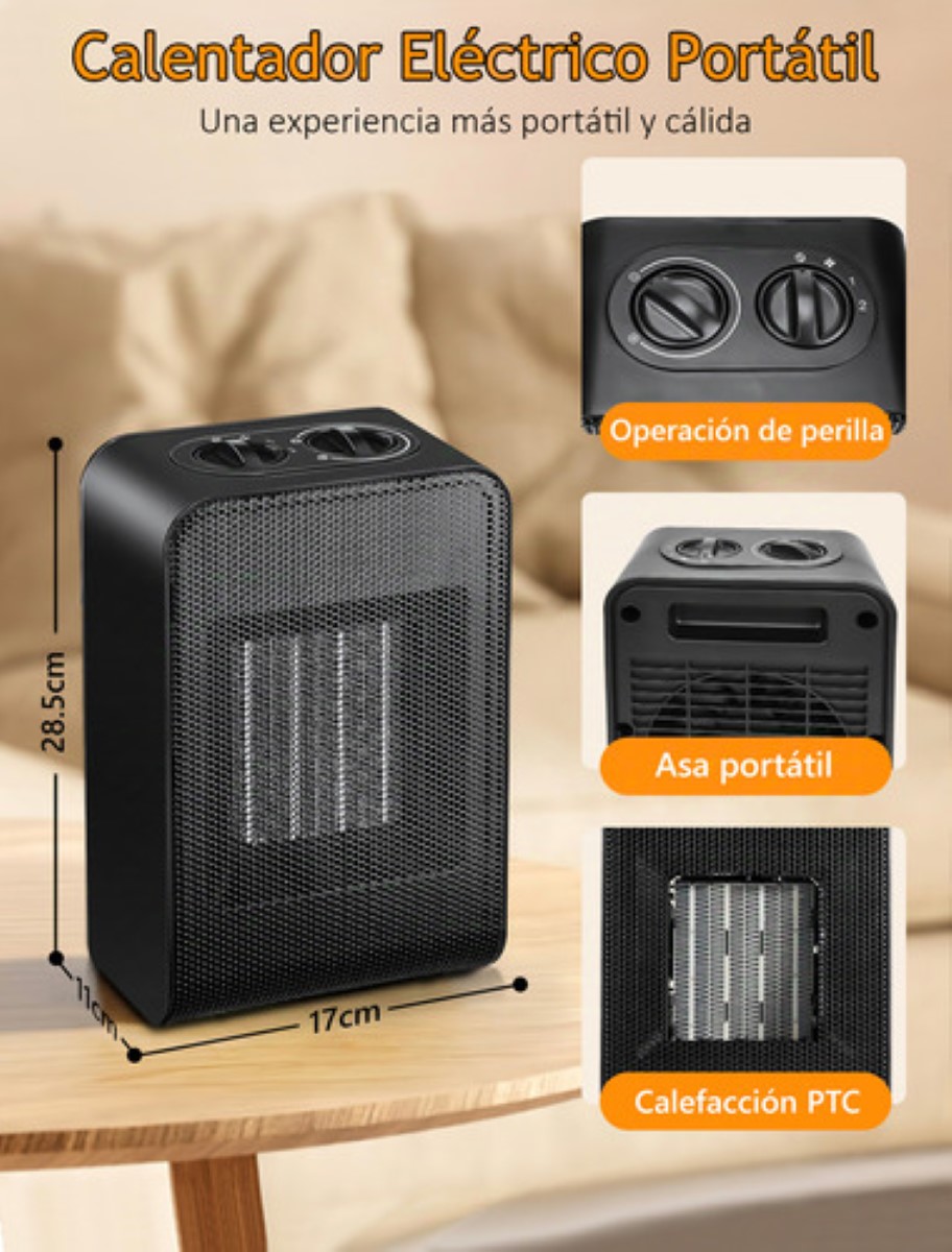 Calefactor Eléctrico Calentador Portátil Ptc 3 Niveles 1500w NEGRO
