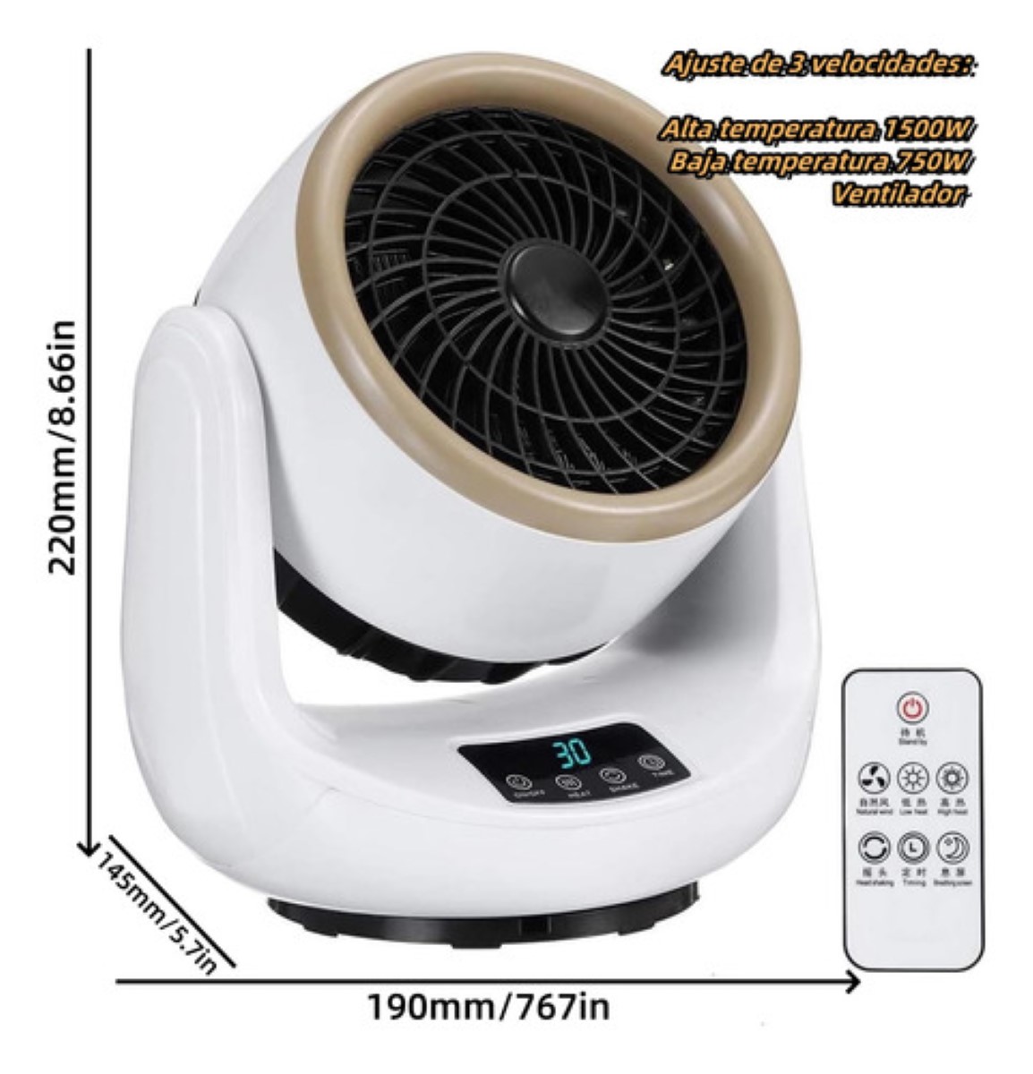 Calefactor Eléctrico Portátil Calentador Para Oficina 1500w BLANCO
