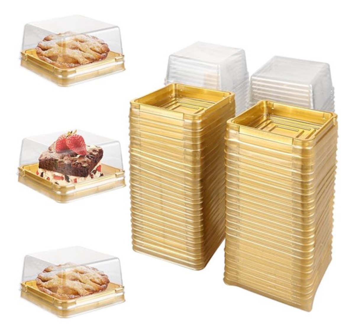 Mini-cajas Plastico Transparente,cupcakes,magdalenas,100pz dorado transparente