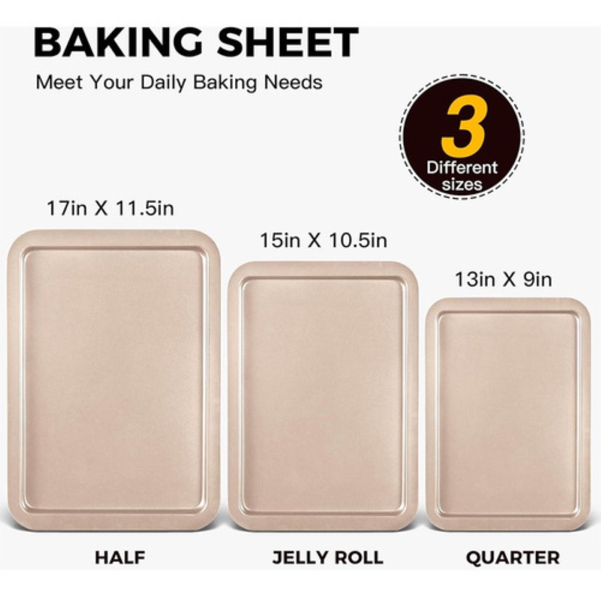 Bandejas, Charolas Para Reposteria Galletas, 3 Pzs oro dorado