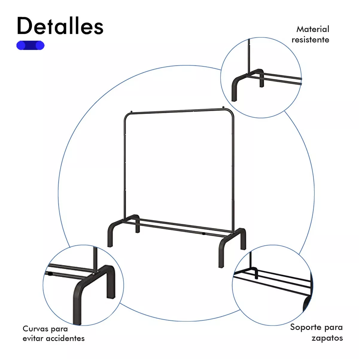 Perchero Rack Armable Ropa Organizador Closet Hogar Ganchos Color Negro