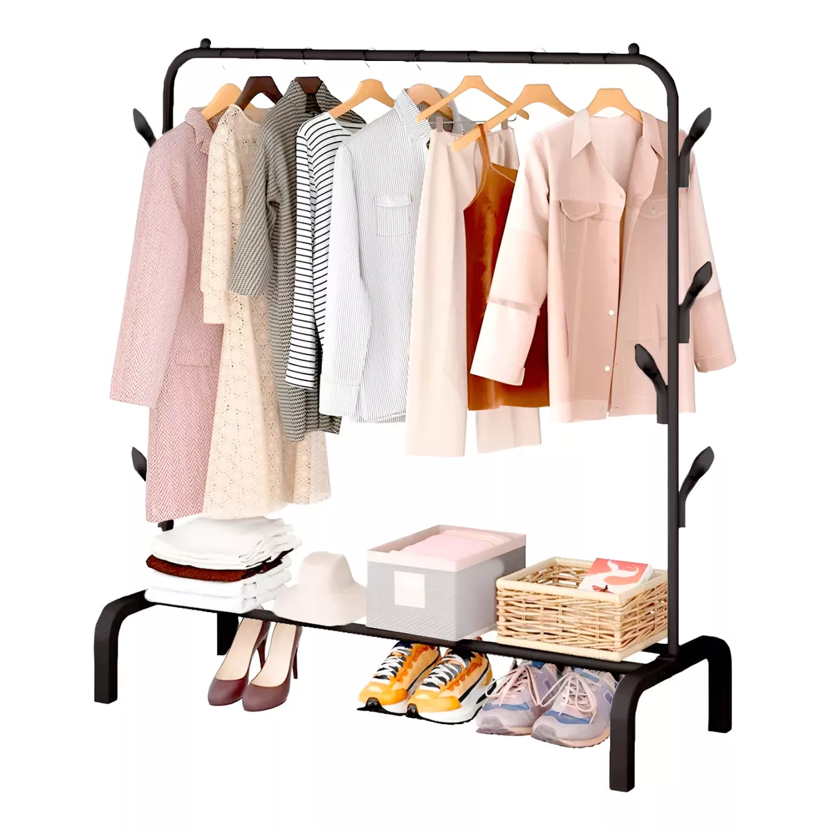 Perchero Rack Armable Ropa Organizador Closet Hogar Ganchos Color Negro