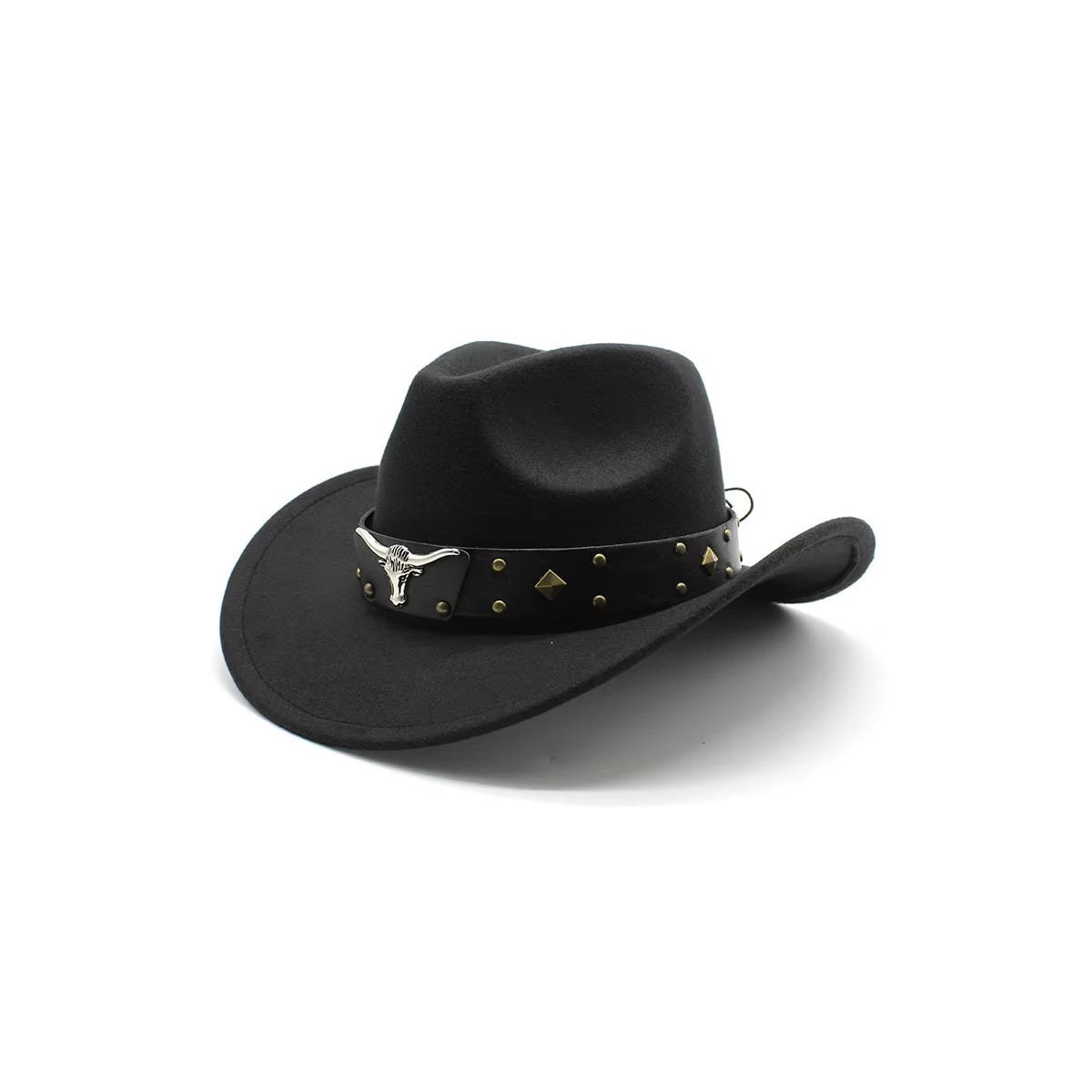 Sombrero vaquero texana negro tela toro lana hombre mujer gorro cinturón gorra cadena protección
