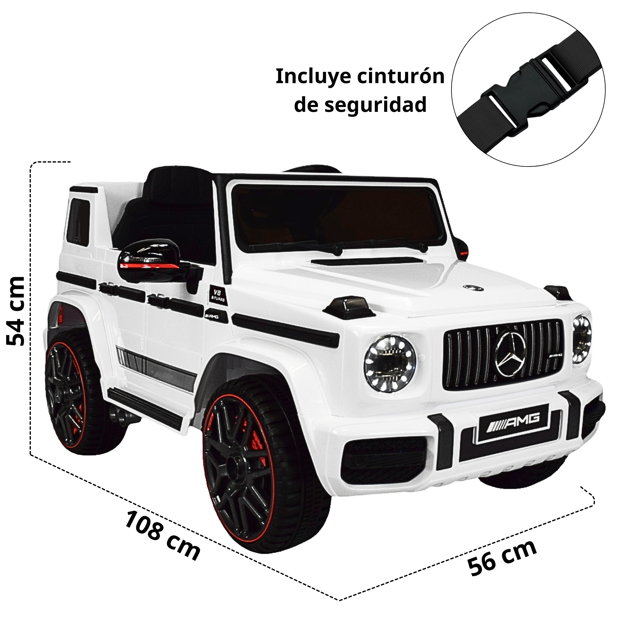 Montable Electrico AMG Camioneta Mercedes-Benz G63 Control Remoto 12v Luz y Sonido Conexión USB, Micro SD, MP3 Soporta Hasta 35 kg - Blanco