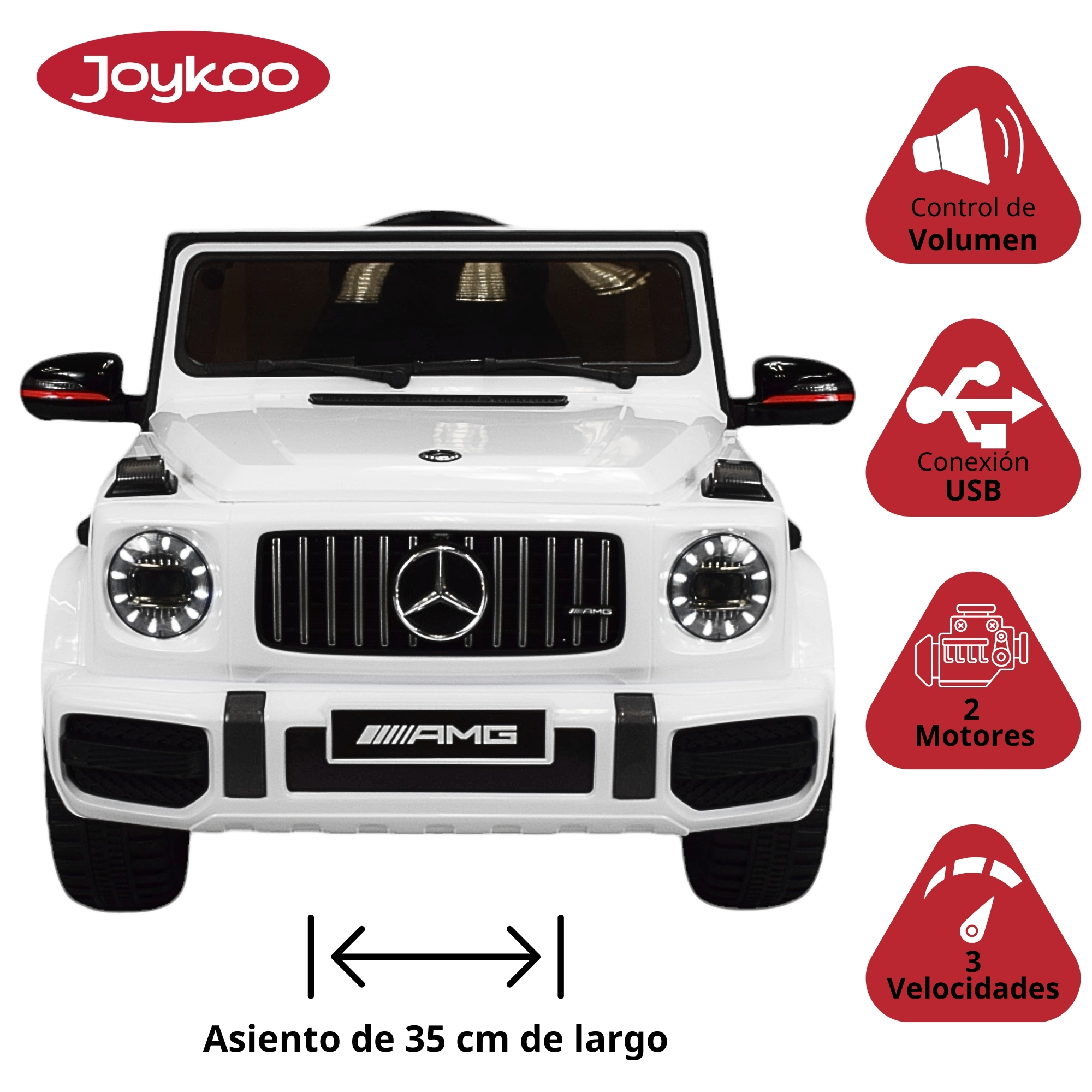 Montable Electrico AMG Camioneta Mercedes-Benz G63 Control Remoto 12v Luz y Sonido Conexión USB, Micro SD, MP3 Soporta Hasta 35 kg - Blanco