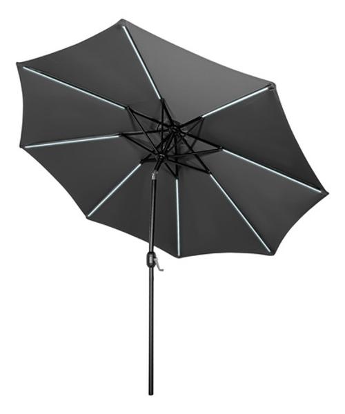 Sombrilla 2.63m Luz Led Jardin Exterior Patio Playa Terraza Gris Jardimex
