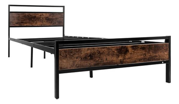 Base Cama Matrimonial Country Tipo Madera Moderna Metal Houzer