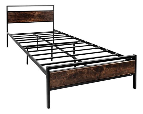 Base Cama Matrimonial Country Tipo Madera Moderna Metal Houzer