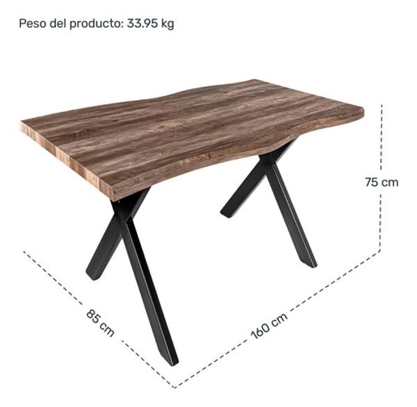 Mesa Comedor Rustica Tipo Madera 1.60m 6 Personas Acero Houzer