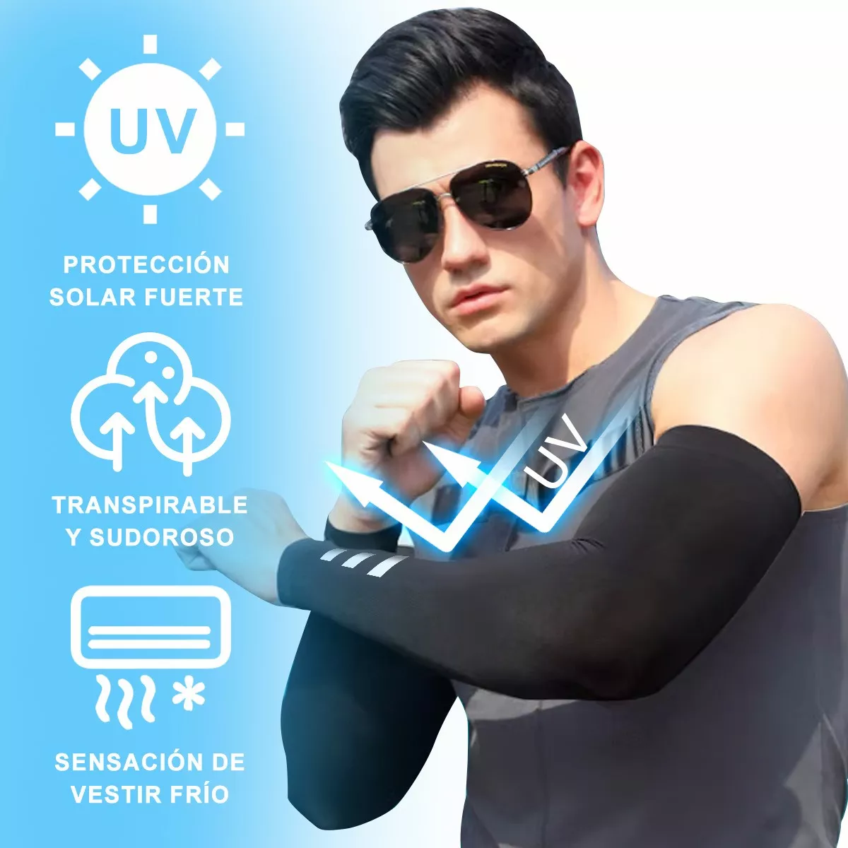 6 Pares Mangas Protectoras Para Sol, Deporte Con Reflejante 6 Colores
