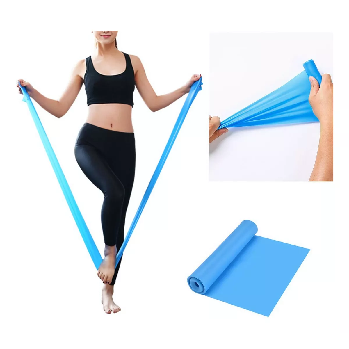 5 Set Bloque Para Yoga Pelota De Pilates Bandas Resistencia Azul