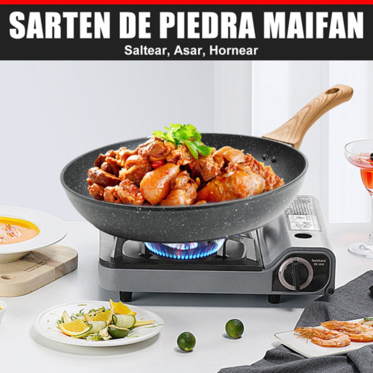 Juego De 3 Sartenes Maifan Sartén De Piedra Antiadherente GRIS OSCURO