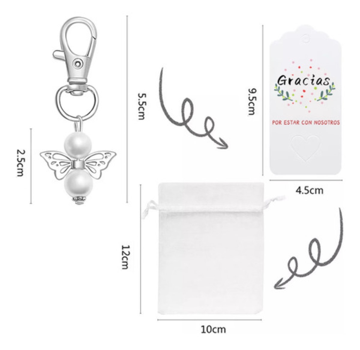 120 Llaveros Angel Con Bolsos De Organza Recuerdo Para Bebés AZUL BLANCO