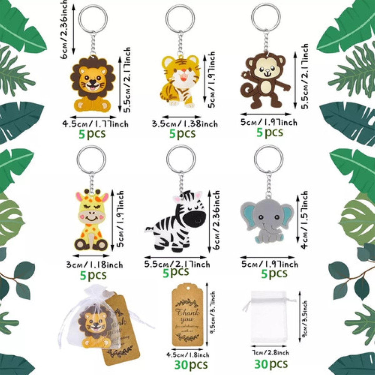 30llaveros De Animales Regalo Para Decoración De Baby Shower 