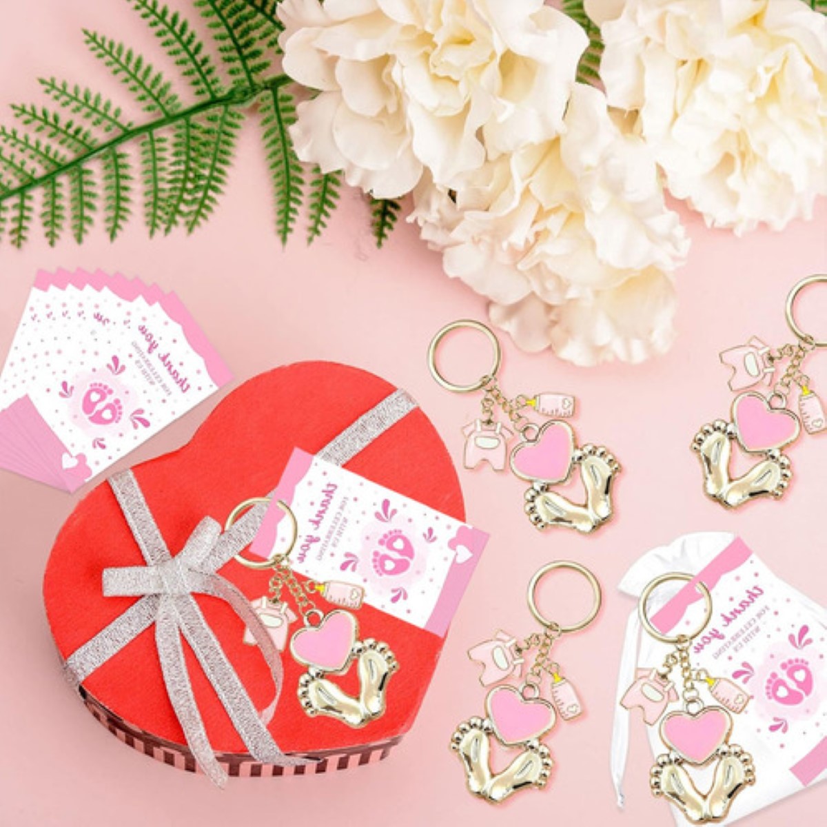 20llavero Con Acero Inoxidable Huellas De Baby Shower ROSA