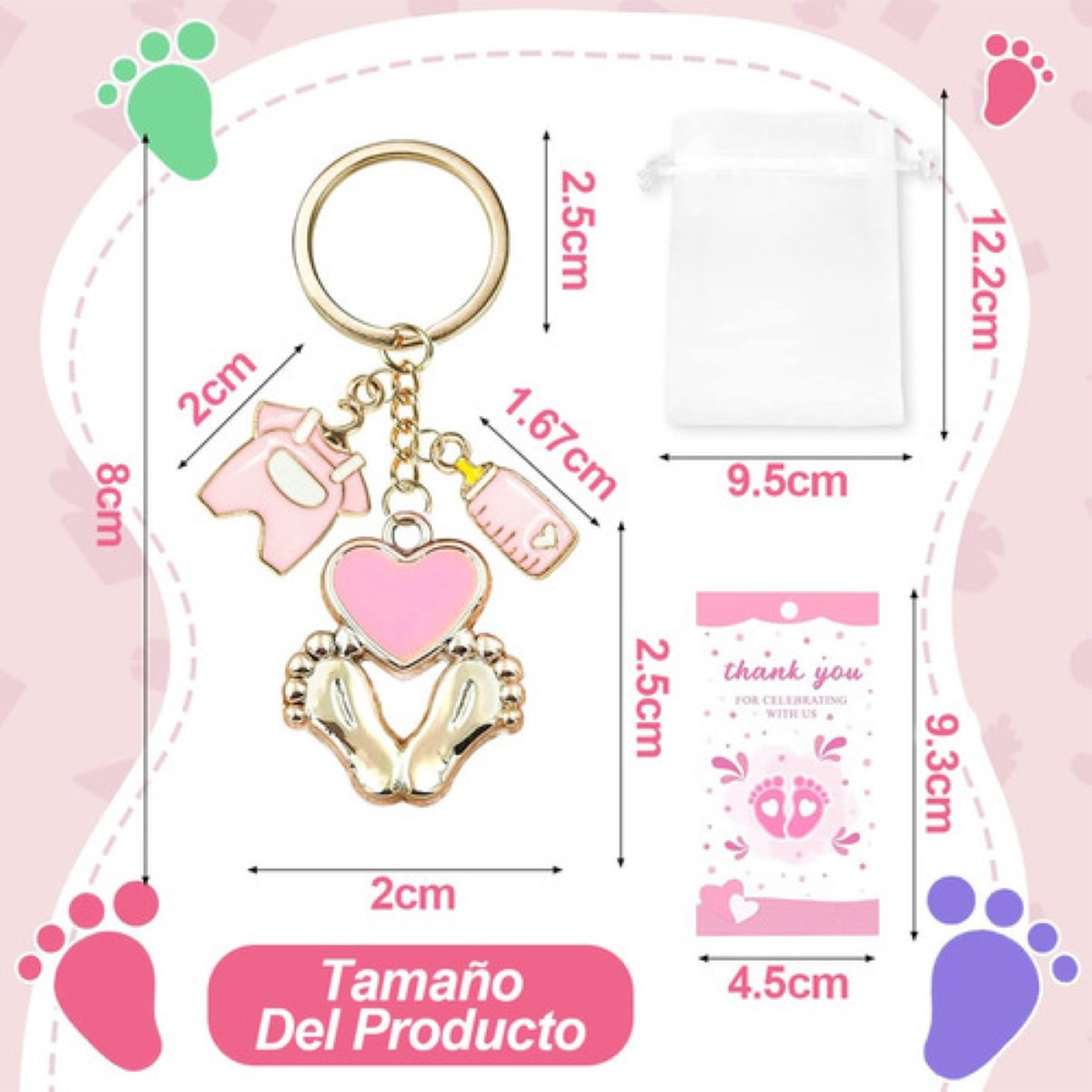 20llavero Con Acero Inoxidable Huellas De Baby Shower ROSA