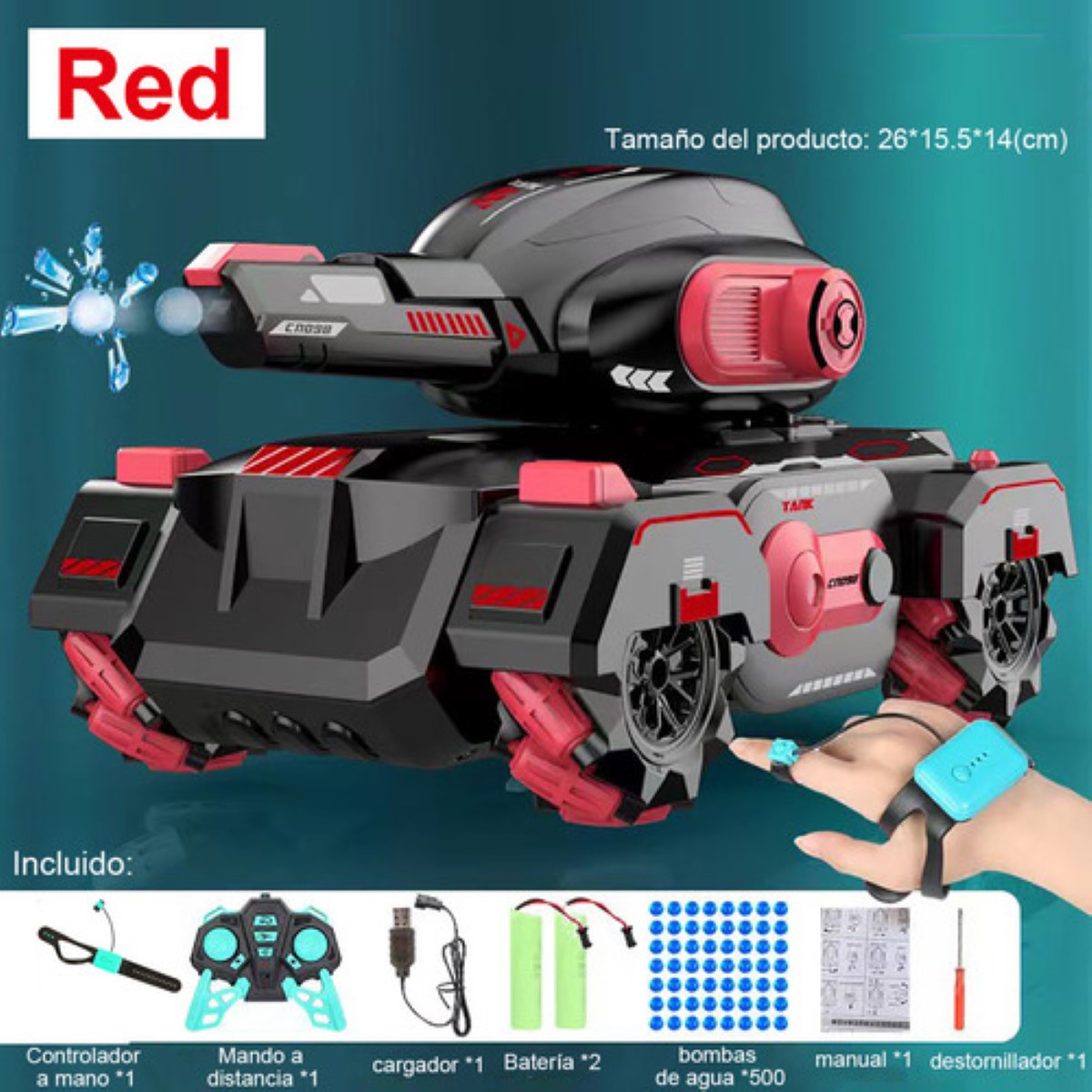 Tanque A Control Remoto Que Lanza Balas De Cañón NEGRO ROJO