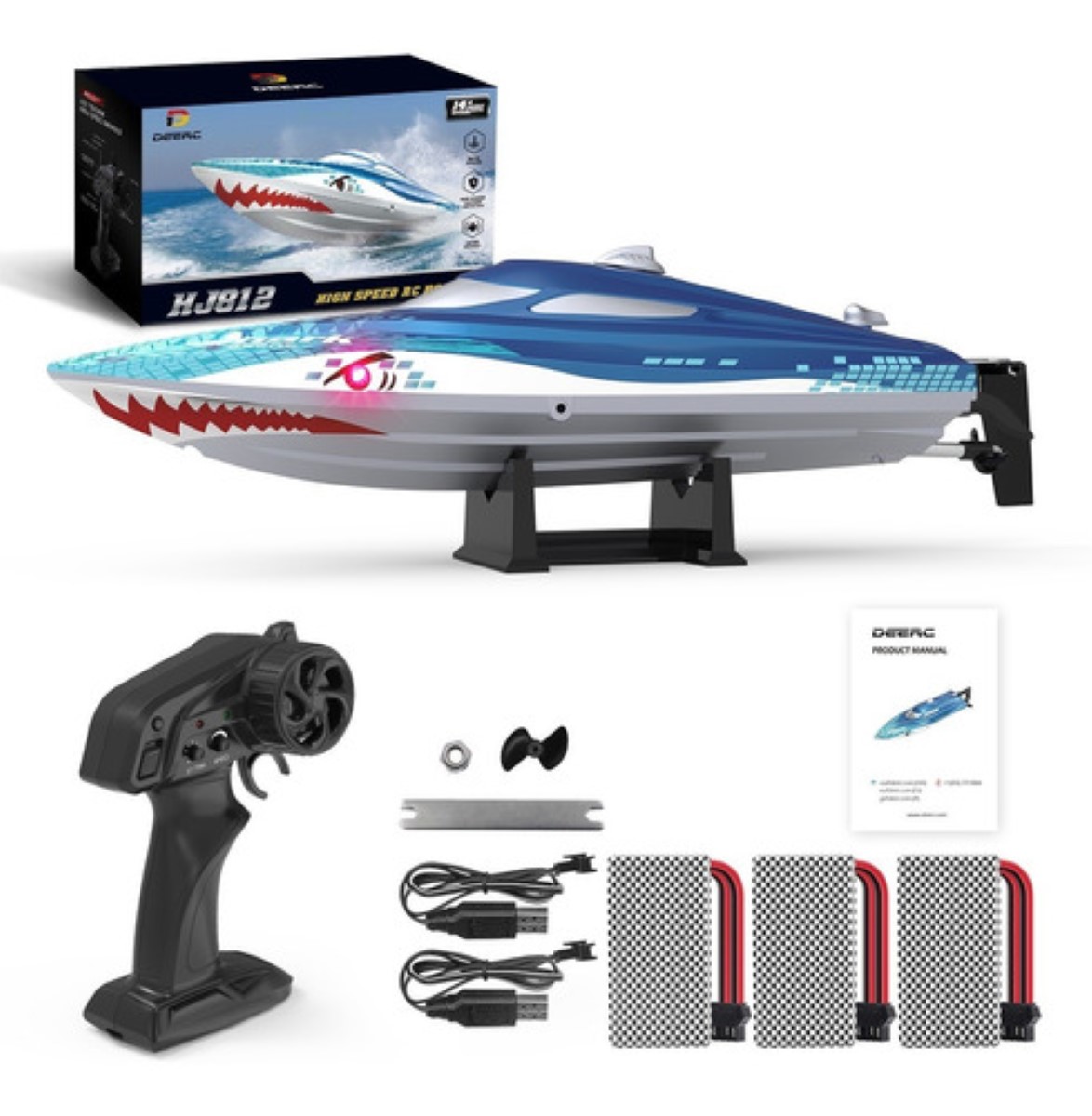 Barco Control Remoto Con 3 Baterías Para Niños Luz Led AZUL BLANCO