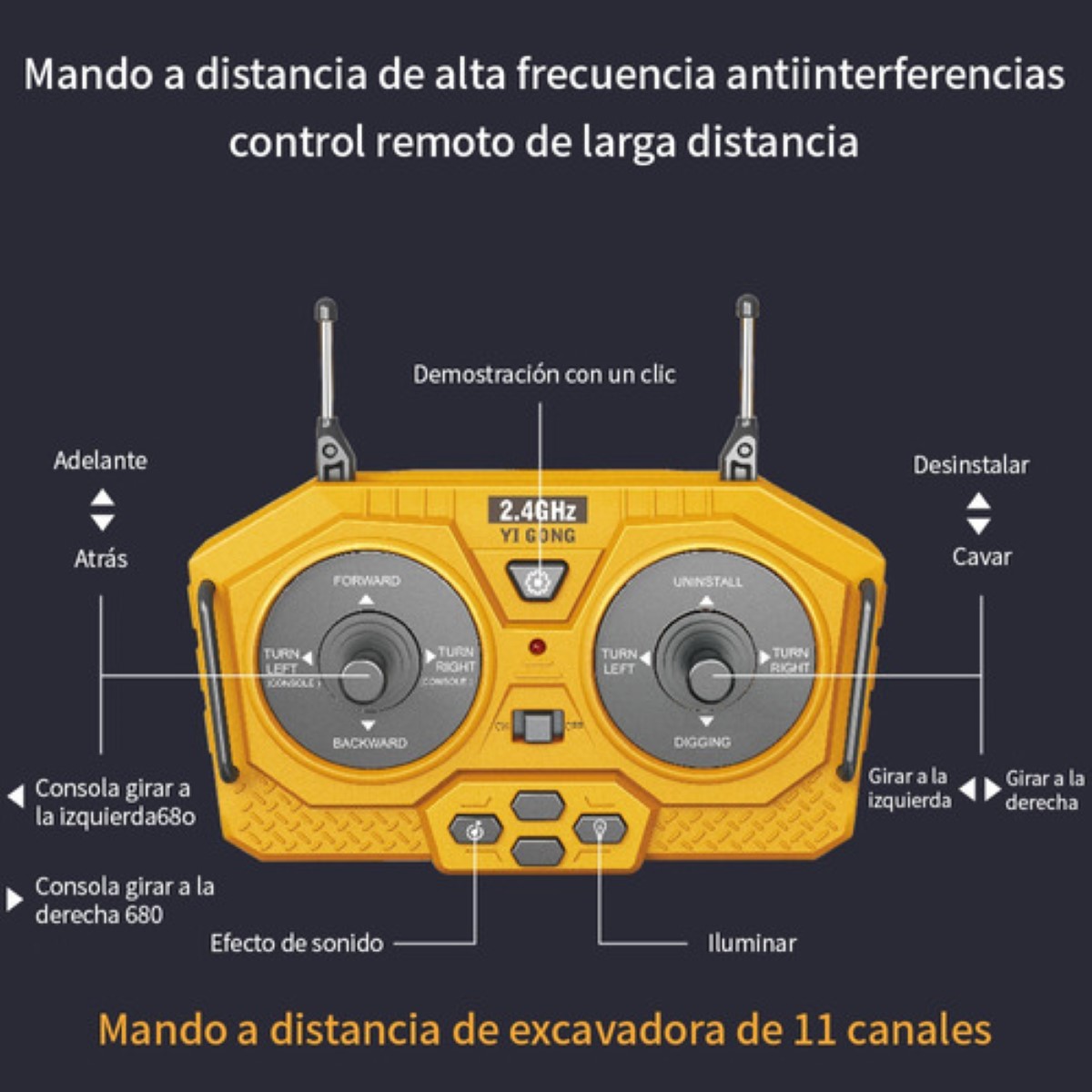 Excavadora Control Remoto Rc Juguete NEGRO
