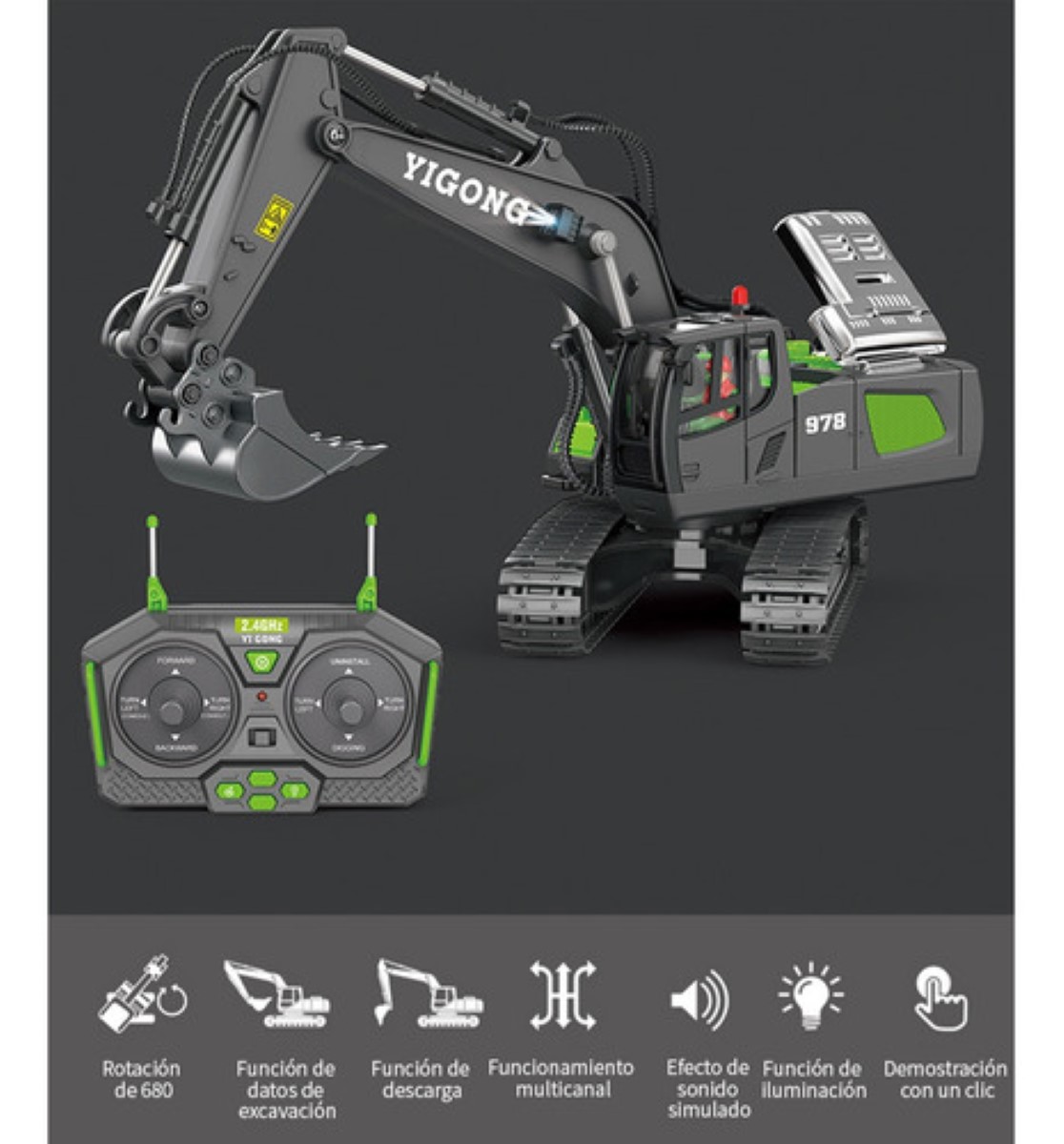 Excavadora Control Remoto Rc Juguete NEGRO