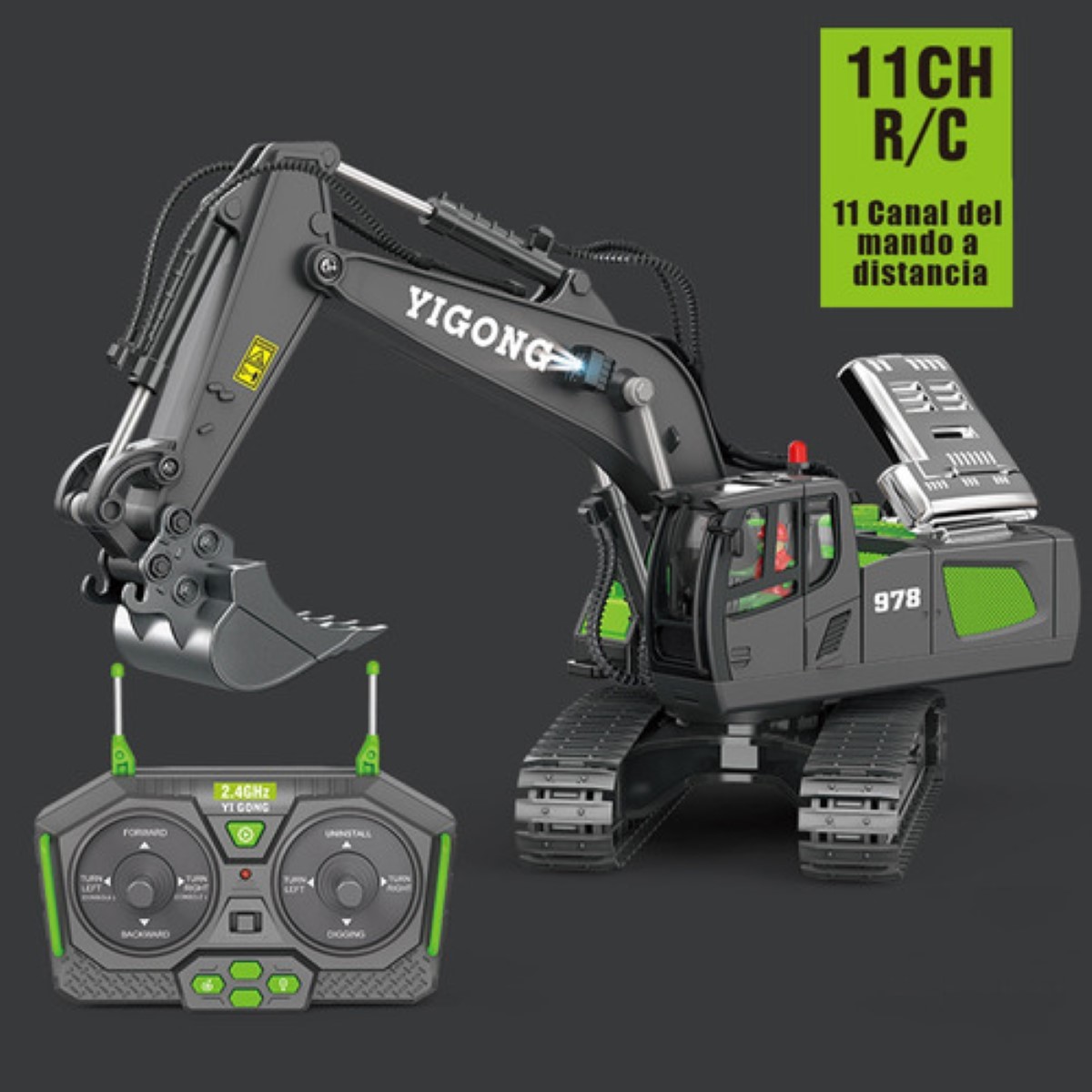 Excavadora Control Remoto Rc Juguete NEGRO