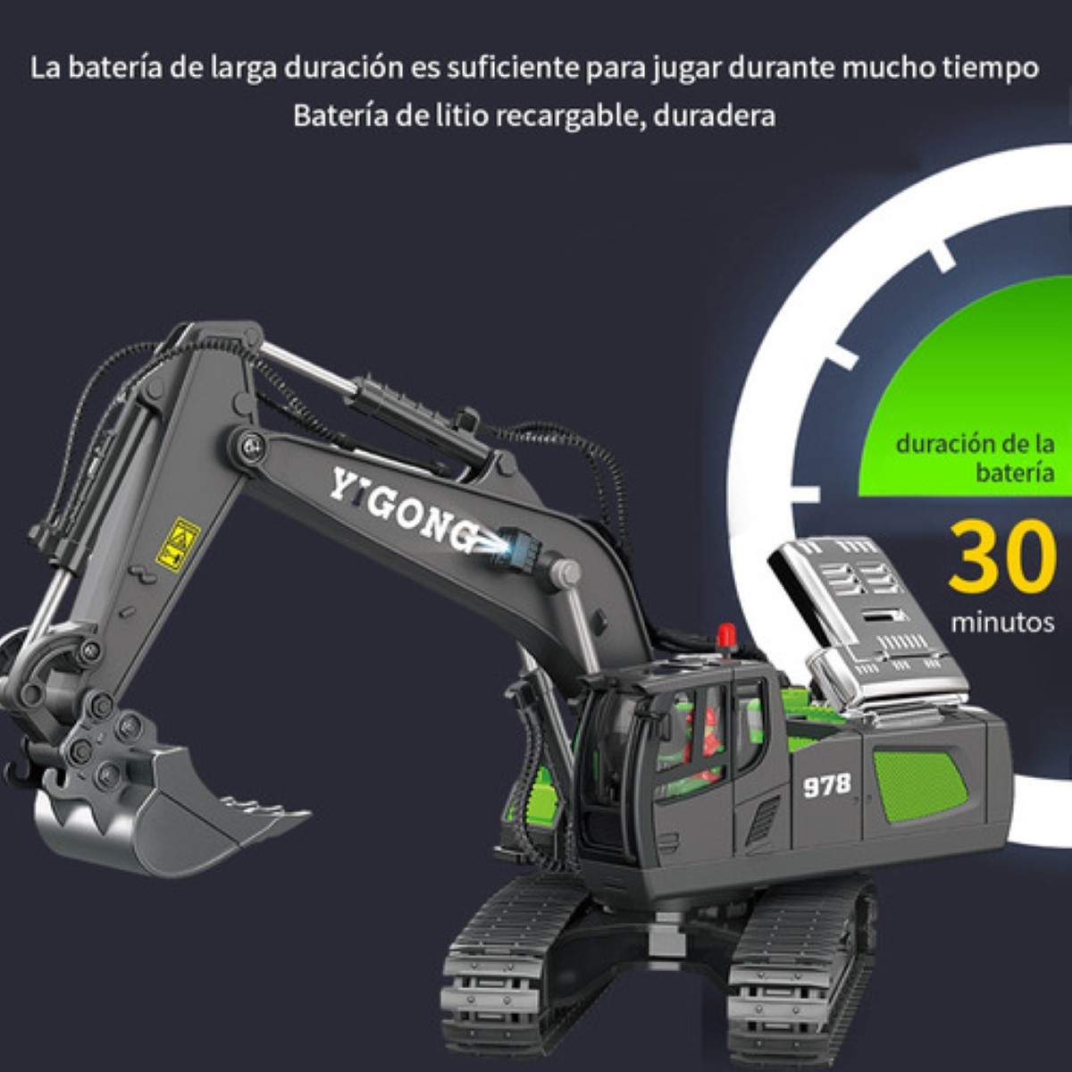 Excavadora Control Remoto Rc Juguete NEGRO