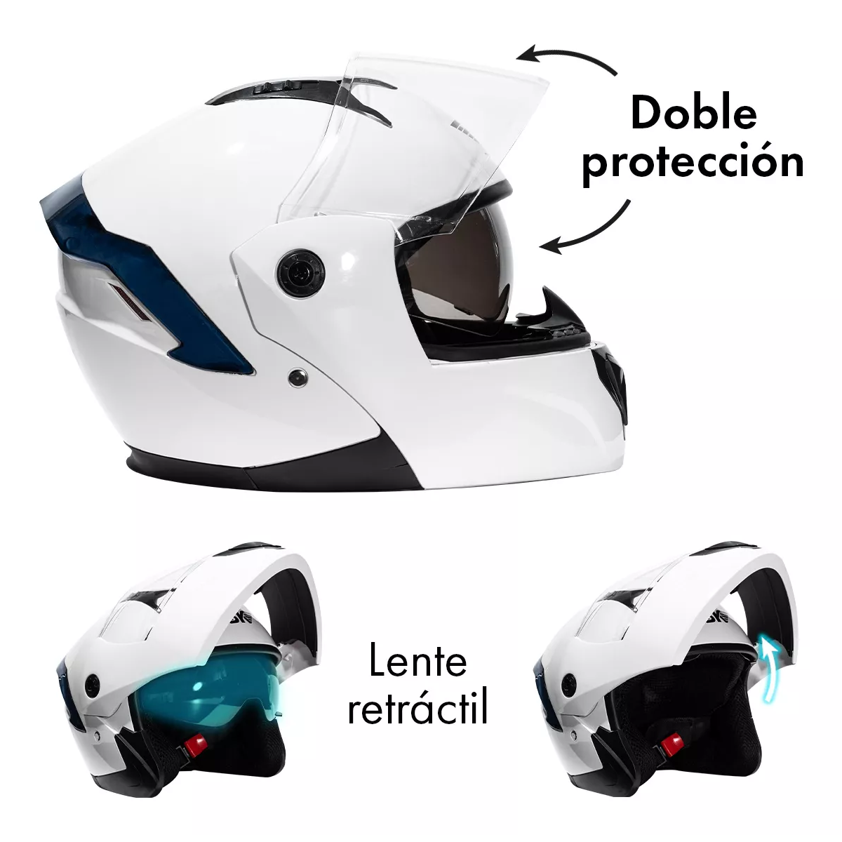 Casco Moto Abatible Plegable Gafas Color:Blanco Talla: L