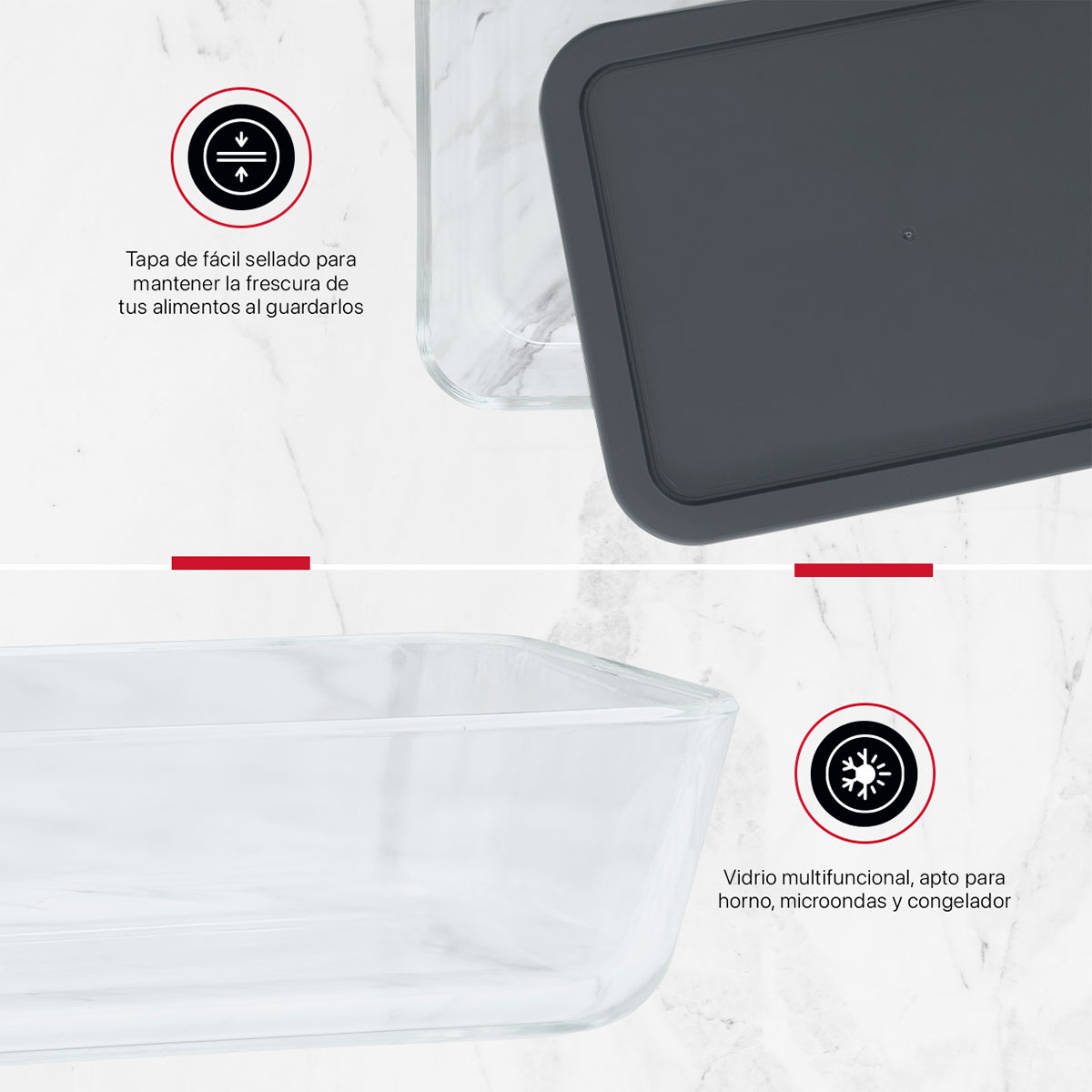 Set de 3 Refractarios de Vidrio Rectangulares con 3 Tapas, sin BPA para Horno, Congelador y Almacenamiento de Alimentos Cookify