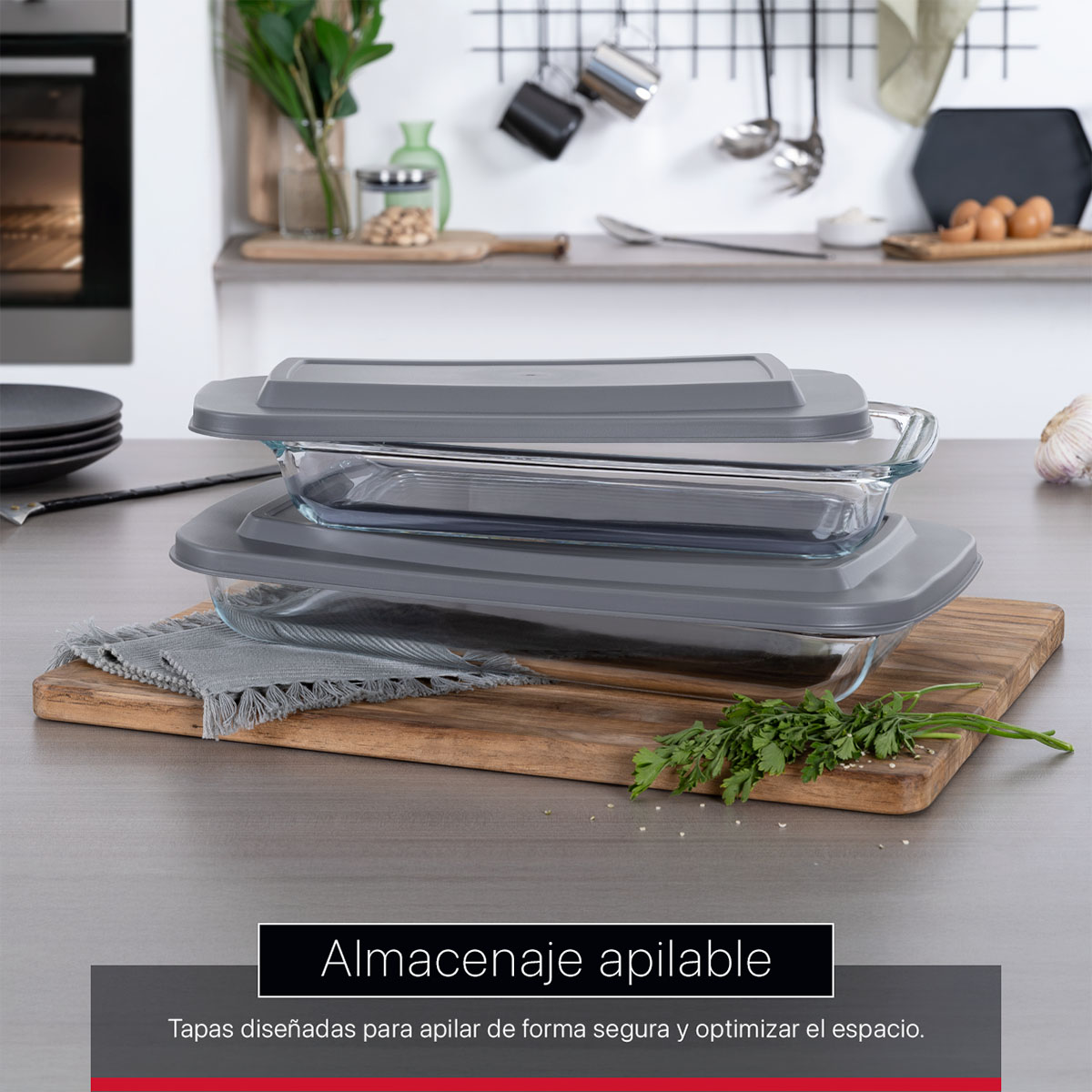 Set de 2 Refractarios de Vidrio Rectangulares con 2 Tapas, sin BPA para Horno, Congelador y Almacenamiento de Alimentos COOKIFY