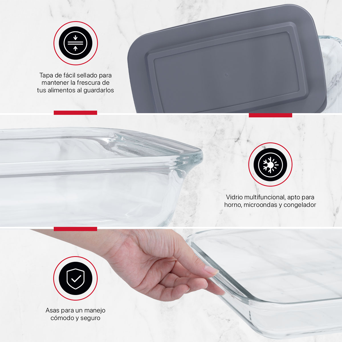 Set de 2 Refractarios de Vidrio Rectangulares con 2 Tapas, sin BPA para Horno, Congelador y Almacenamiento de Alimentos COOKIFY