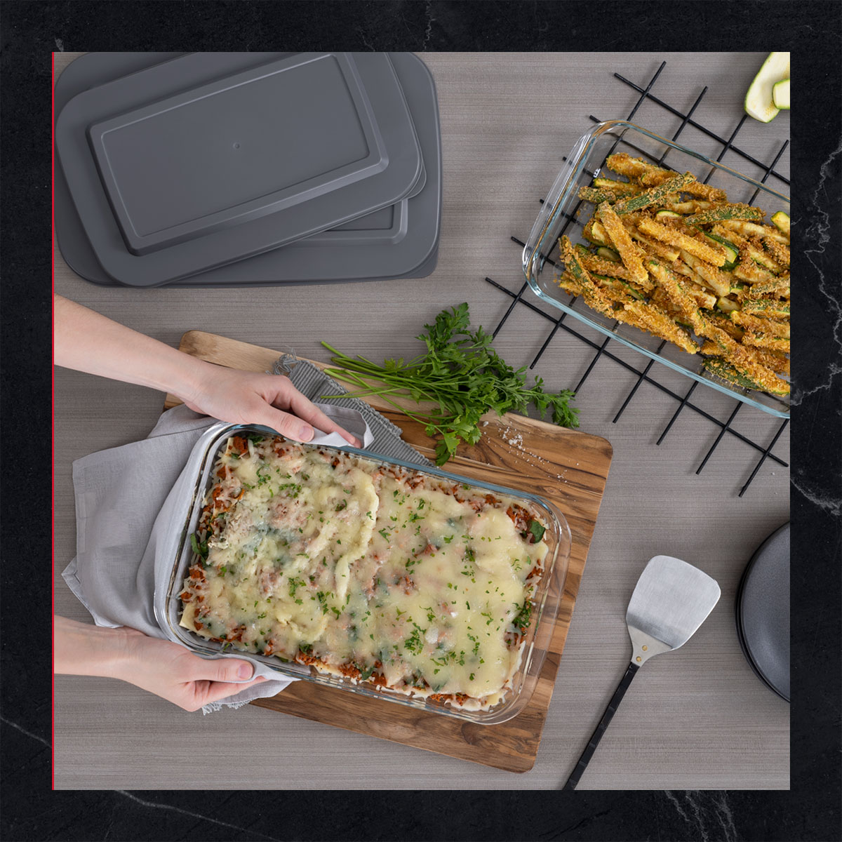 Set de 2 Refractarios de Vidrio Rectangulares con 2 Tapas, sin BPA para Horno, Congelador y Almacenamiento de Alimentos COOKIFY